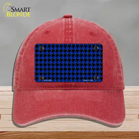 Blue Black Houndstooth Novelty License Plate Hat Unconstructed Cotton / Red