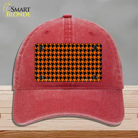 Orange Black Houndstooth Novelty License Plate Hat Unconstructed Cotton / Red