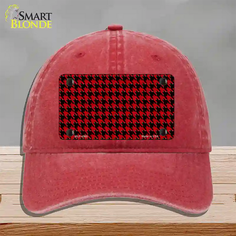 Red Black Houndstooth Novelty License Plate Hat Unconstructed Cotton / Red