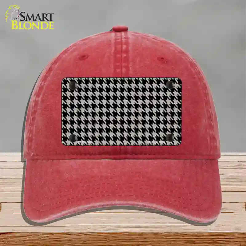 Grey Black Houndstooth Novelty License Plate Hat Unconstructed Cotton / Red