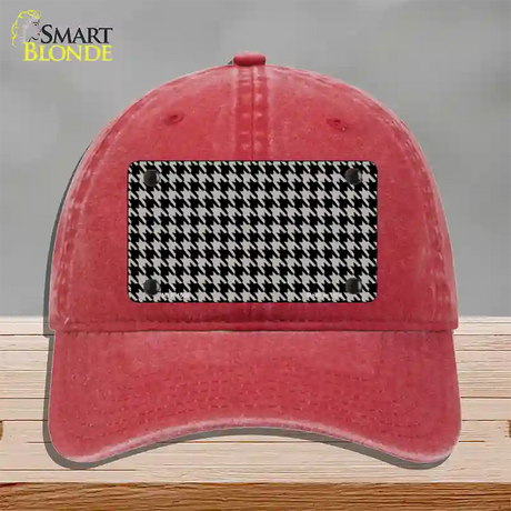 Grey Black Houndstooth Novelty License Plate Hat Unconstructed Cotton / Red