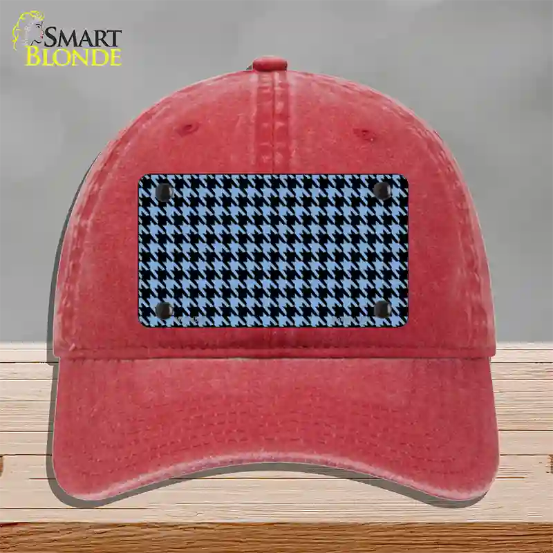 Light Blue Black Houndstooth Novelty License Plate Hat Unconstructed Cotton / Red