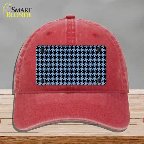 Light Blue Black Houndstooth Novelty License Plate Hat Unconstructed Cotton / Red