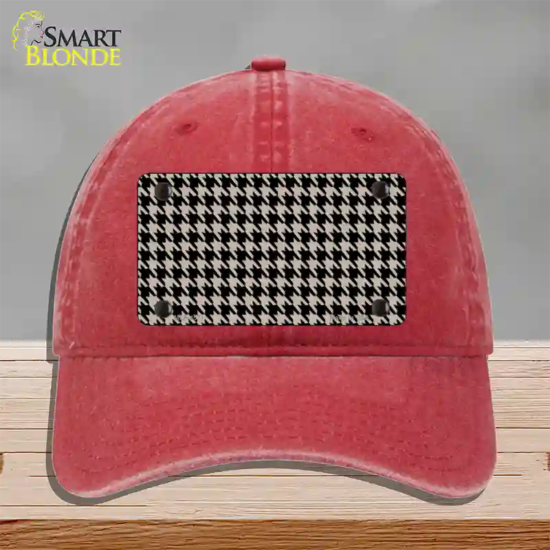 Tan Black Houndstooth Novelty License Plate Hat Unconstructed Cotton / Red