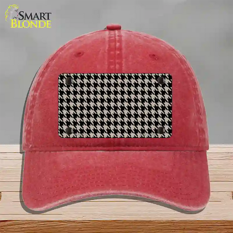 Tan Black Houndstooth Novelty License Plate Hat Unconstructed Cotton / Red