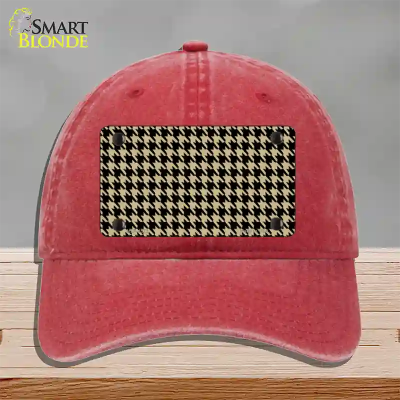 Gold Black Houndstooth Novelty License Plate Hat Unconstructed Cotton / Red