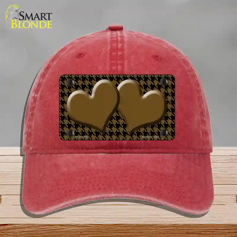 Brown Black Houndstooth Brown Center Hearts Novelty License Plate Hat Unconstructed Cotton / Red