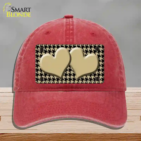 Gold Black Houndstooth Gold Center Hearts Novelty License Plate Hat Unconstructed Cotton / Red