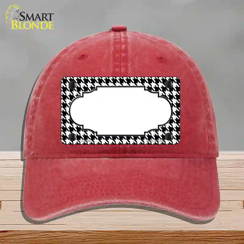 White Black Houndstooth Scallop Center Novelty License Plate Hat Unconstructed Cotton / Red