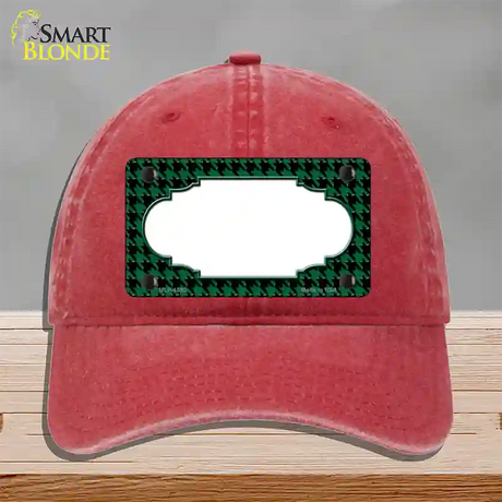 Green Black Houndstooth Scallop Center Novelty License Plate Hat Unconstructed Cotton / Red