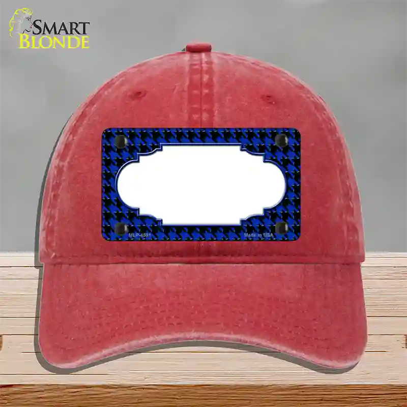 Blue Black Houndstooth Scallop Center Novelty License Plate Hat Unconstructed Cotton / Red