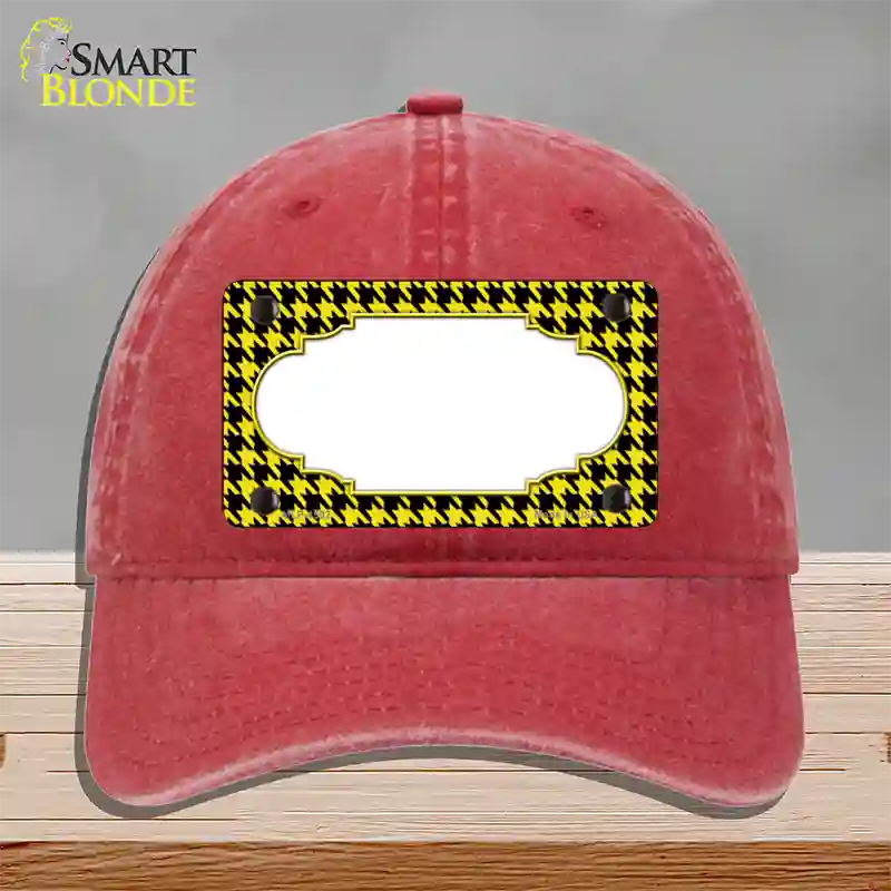 Yellow Black Houndstooth Scallop Center Novelty License Plate Hat Unconstructed Cotton / Red