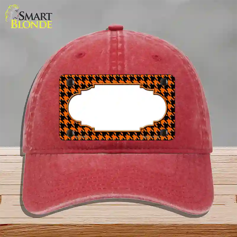 Orange Black Houndstooth Scallop Center Novelty License Plate Hat Unconstructed Cotton / Red