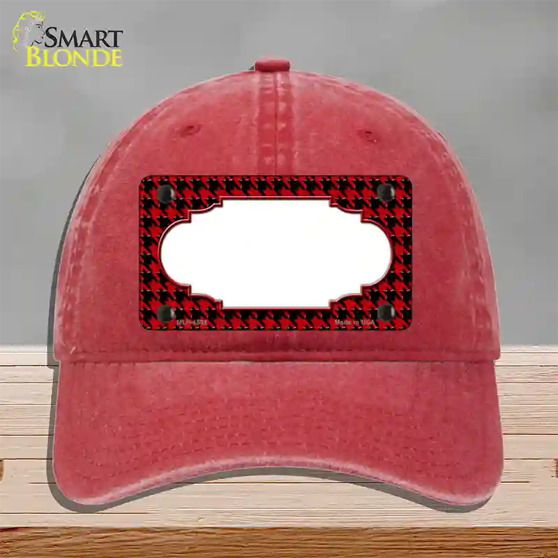 Red Black Houndstooth Scallop Center Novelty License Plate Hat Unconstructed Cotton / Red