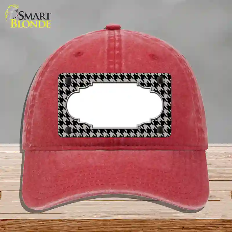 Grey Black Houndstooth Scallop Center Novelty License Plate Hat Unconstructed Cotton / Red