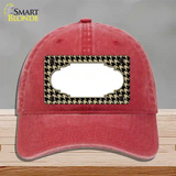 Gold Black Houndstooth Scallop Center Novelty License Plate Hat Unconstructed Cotton / Red