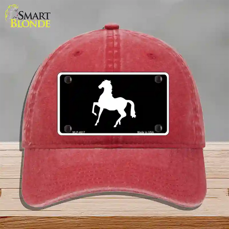 Horse Prancing Novelty License Plate Hat Unconstructed Cotton / Red