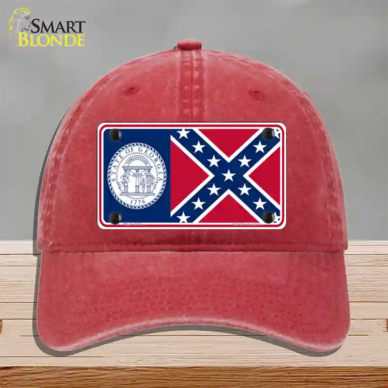 Georgia Confederate State Flag Novelty License Plate Hat Unconstructed Cotton / Red