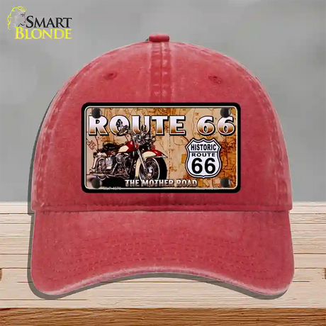 Route 66 Mother Road Motorcycle Novelty License Plate Hat Unconstructed Cotton / Red