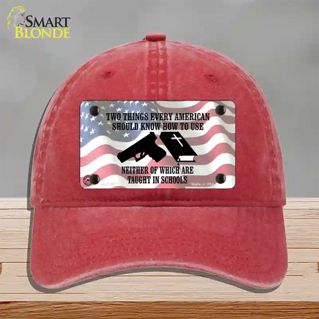 Every American Should Know Novelty License Plate Hat Unconstructed Cotton / Red