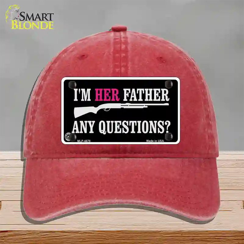 Im Her Father Novelty License Plate Hat Unconstructed Cotton / Red