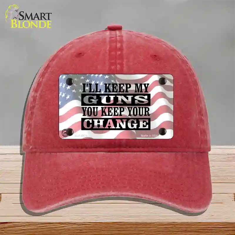 Ill Keep My Guns Novelty License Plate Hat Unconstructed Cotton / Red