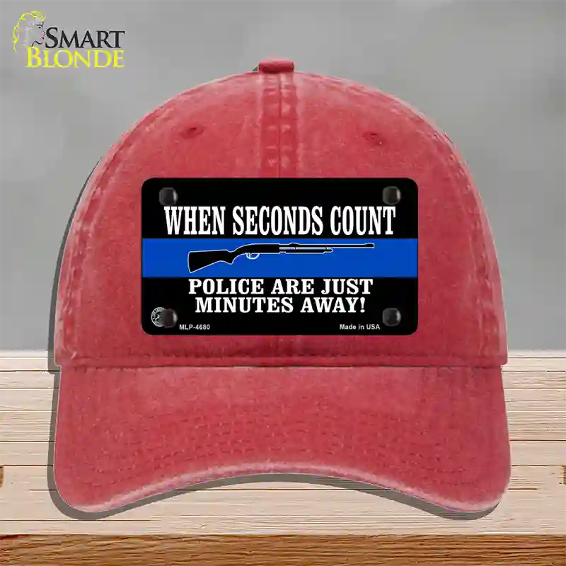 Police Are Just Minutes Away Novelty License Plate Hat Unconstructed Cotton / Red