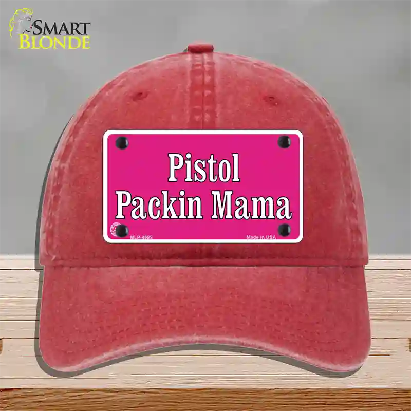 Pistol Packin Mama Novelty License Plate Hat Unconstructed Cotton / Red