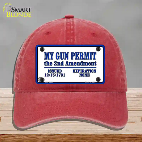 My Gun Permit Novelty License Plate Hat Unconstructed Cotton / Red