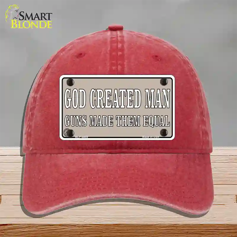 Guns Made Them Equal Novelty License Plate Hat Unconstructed Cotton / Red