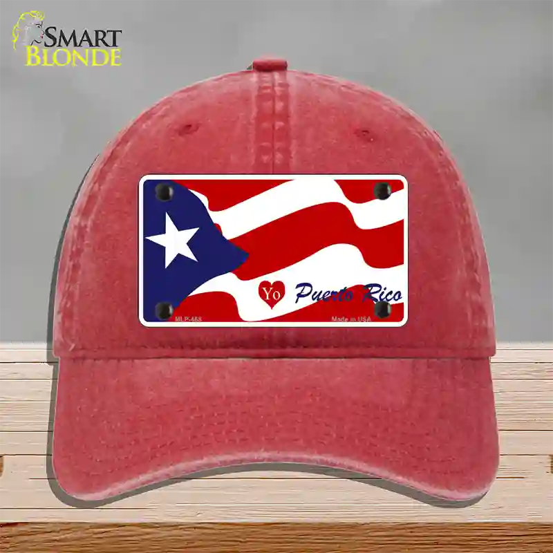 I Love Puerto Rico Novelty License Plate Hat Unconstructed Cotton / Red