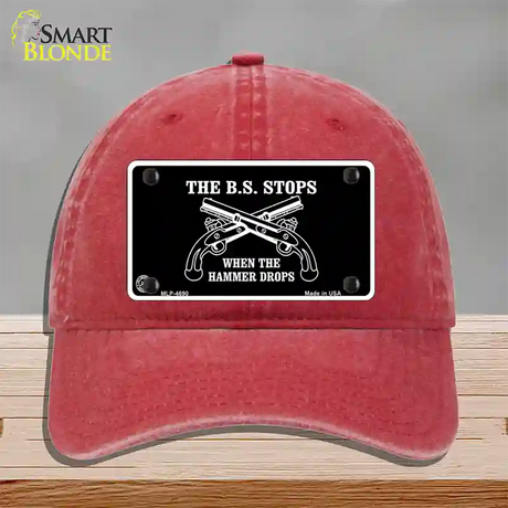 The BS Stops Novelty License Plate Hat Unconstructed Cotton / Red