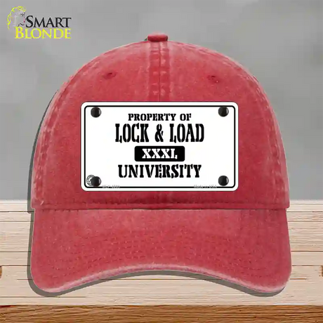 Lock And Load Novelty License Plate Hat Unconstructed Cotton / Red