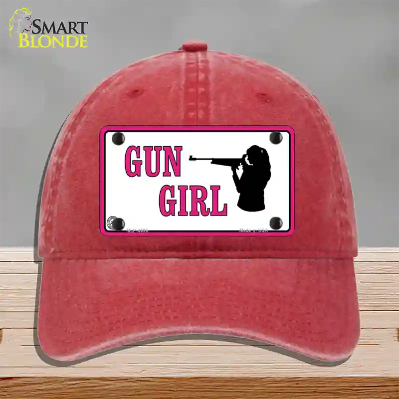 Gun Girl Novelty License Plate Hat Unconstructed Cotton / Red