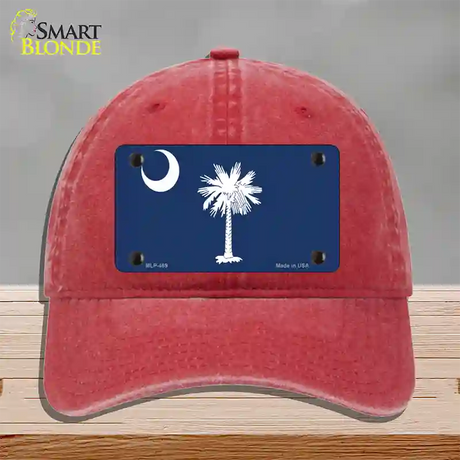 South Carolina State Flag Novelty License Plate Hat Unconstructed Cotton / Red