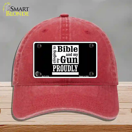 My Bible And My Gun Novelty License Plate Hat Unconstructed Cotton / Red