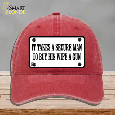 It Takes A Secure Man Novelty License Plate Hat Unconstructed Cotton / Red