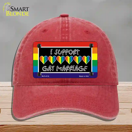 Support Gay Marriage Novelty License Plate Hat Unconstructed Cotton / Red