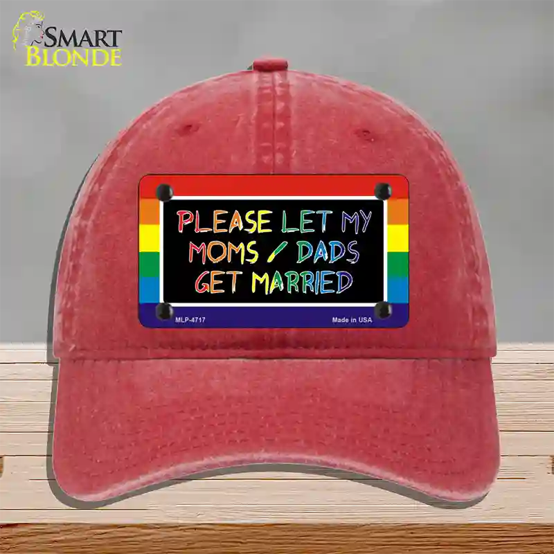 Please Let My Moms And Dads Novelty License Plate Hat Unconstructed Cotton / Red