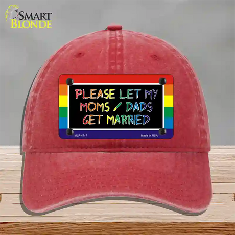 Please Let My Moms And Dads Novelty License Plate Hat Unconstructed Cotton / Red