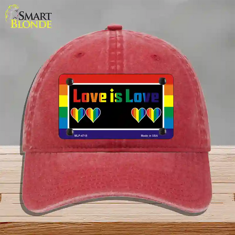 Love Is Love Novelty License Plate Hat Unconstructed Cotton / Red