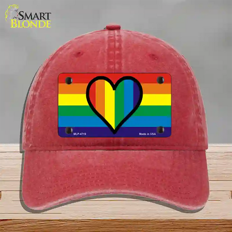 Rainbow Heart Novelty License Plate Hat Unconstructed Cotton / Red