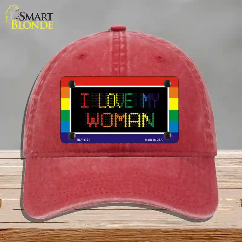 I Love My Woman Novelty License Plate Hat Unconstructed Cotton / Red