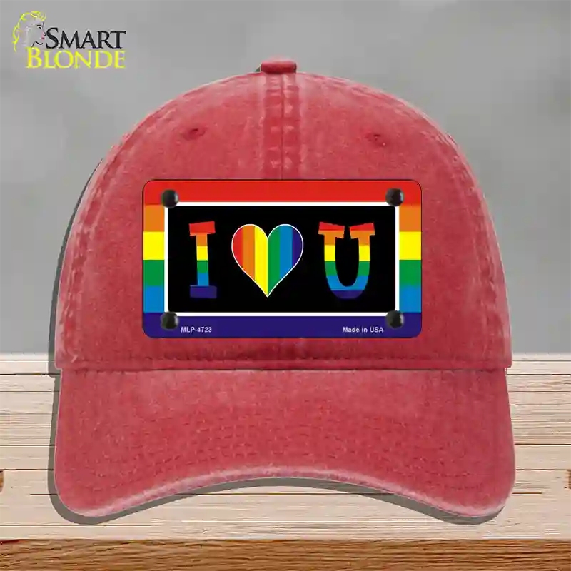 I Love U Novelty License Plate Hat Unconstructed Cotton / Red