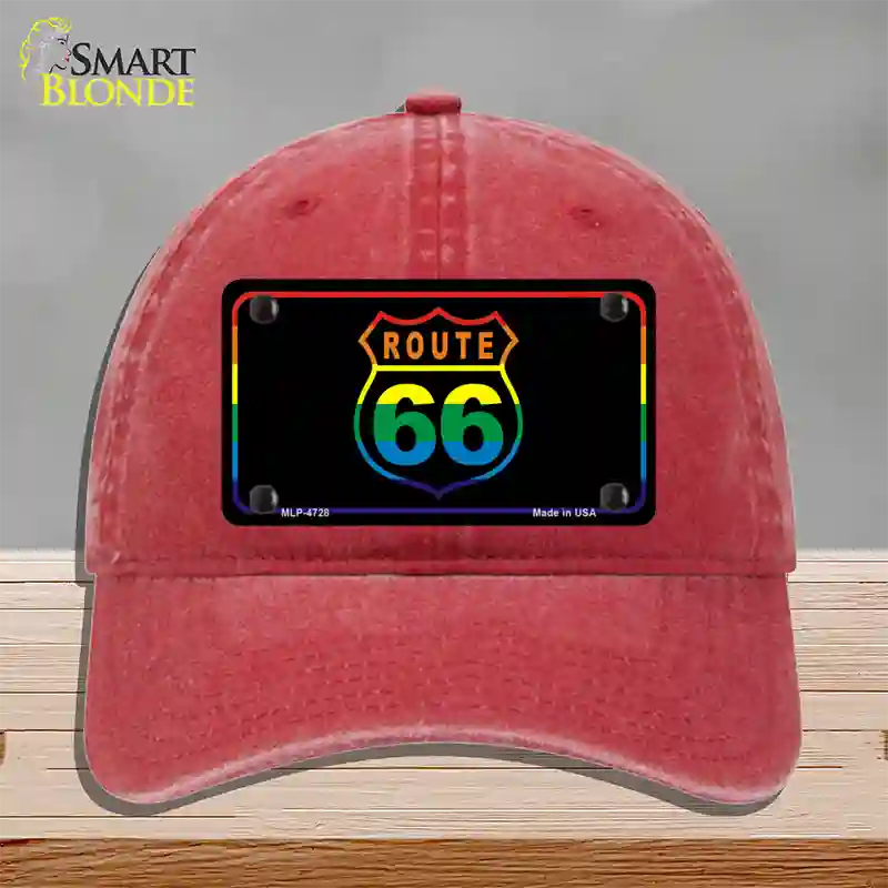 Route 66 Rainbow Flag Novelty License Plate Hat Unconstructed Cotton / Red