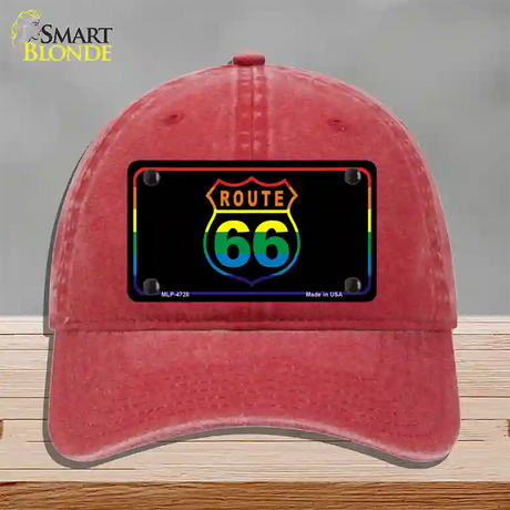 Route 66 Rainbow Flag Novelty License Plate Hat Unconstructed Cotton / Red