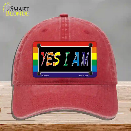 Yes I Am Novelty License Plate Hat Unconstructed Cotton / Red