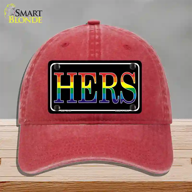 Hers Rainbow Novelty License Plate Hat Unconstructed Cotton / Red