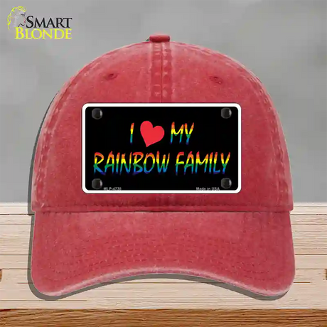 I Love My Rainbow Family Novelty License Plate Hat Unconstructed Cotton / Red