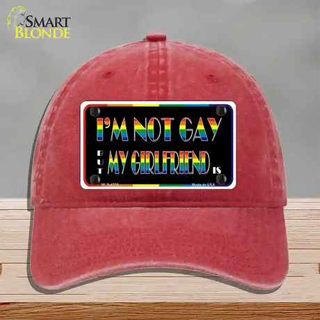 Im Not Gay But My Girlfriend Is Novelty License Plate Hat Unconstructed Cotton / Red